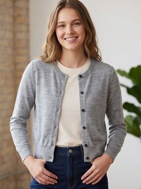 Gap‎ Merino Crewneck Cardigan Sweater Large Gray Luxury Minimalist Capsule
